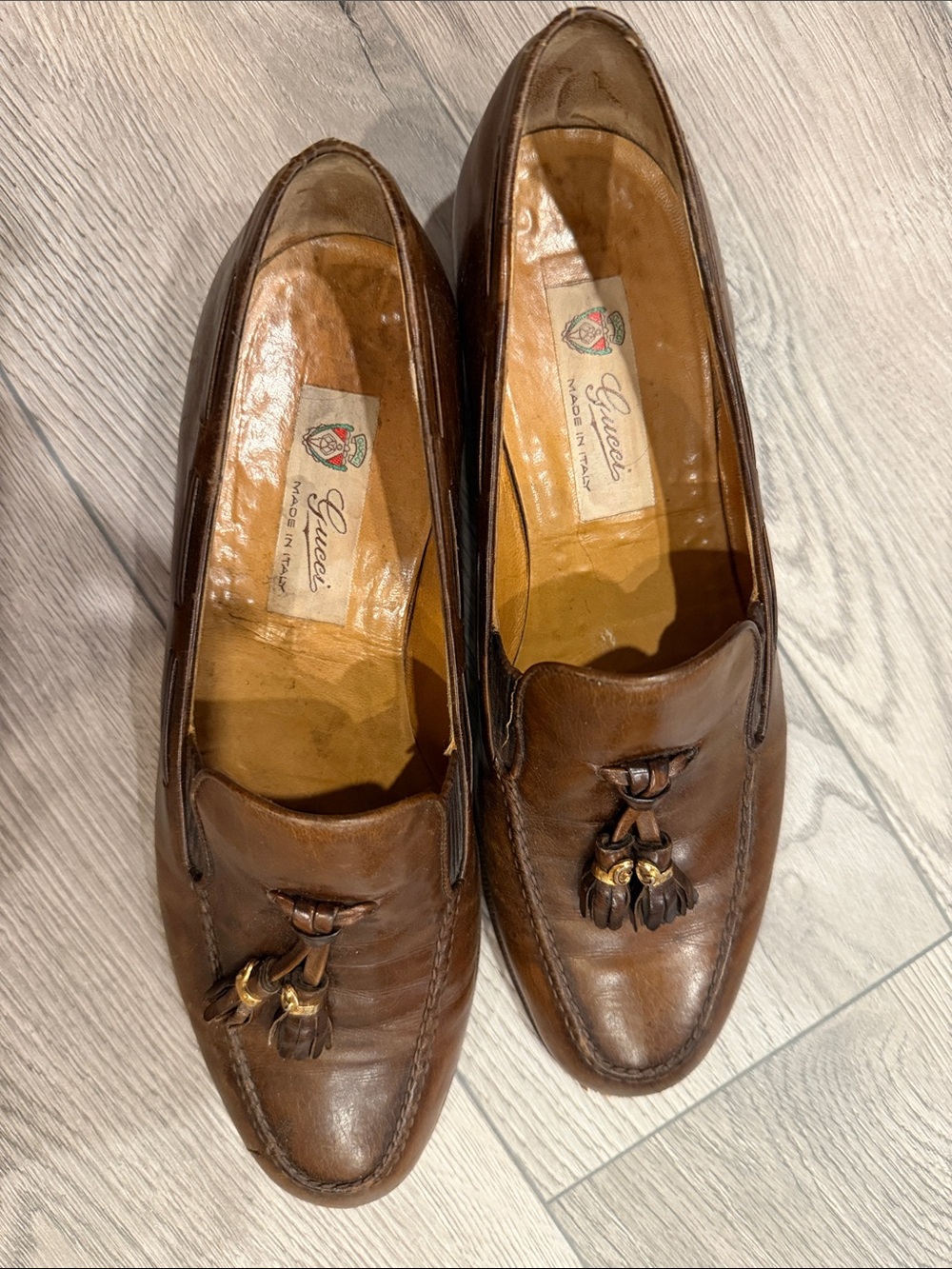 Gucci Brown Leather Tassel Slip-On Loafers
